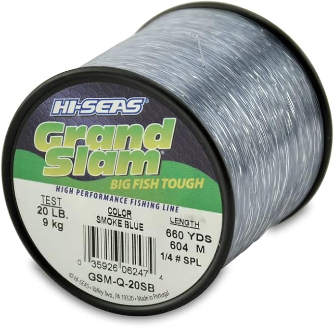 HI-SEAS Grand Slam Monofilament Fishing Line - Strong & Abrasion Resistant in Clear, Pink, Green, Smoke Blue, Fluorescent Yellow Freshwater & Saltwater – Quarter Pound Spool