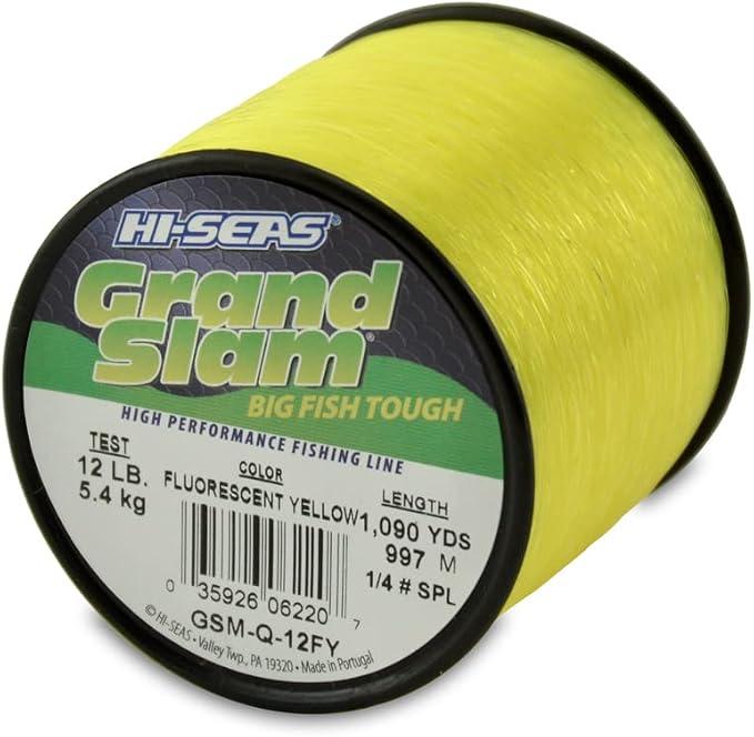 HI-SEAS Grand Slam Monofilament Fishing Line - Strong & Abrasion Resistant in Clear, Pink, Green, Smoke Blue, Fluorescent Yellow Freshwater & Saltwater – Quarter Pound Spool