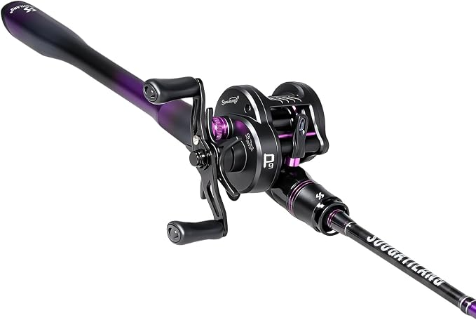 Sougayilang Baitcasting Reel and Rod Combo, Digital Control Braking System Anti-Backlash Roun Baitcasting Reel with Portable 2-Piece Lightweight Casting Rod for Freshwater