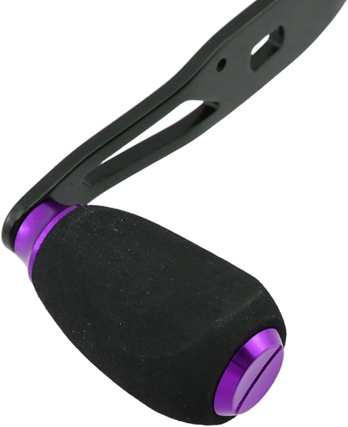 Fishing Reel Handle Purple Fishing Baitcasting Handle Rocker Baitcasting Reel Replacement Parts, with EVA Grip Knob and Nut (Black + Purple)