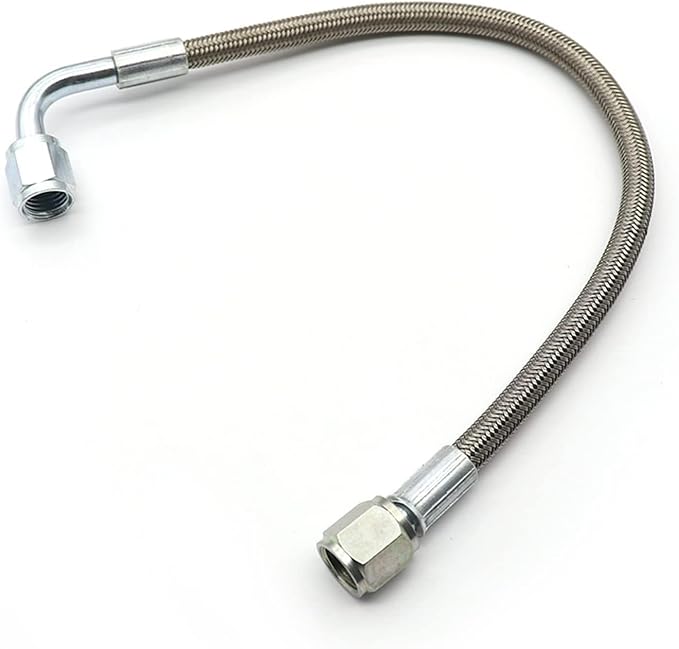 GXARTS 4AN Turbo Oil Feed Line - 12" Stainless Steel Braided Hose - 90 Degree Straight End Straight Hose End 4AN Pressure Stainless Remote Turbocharger Oil Drain Return PTFE Line End