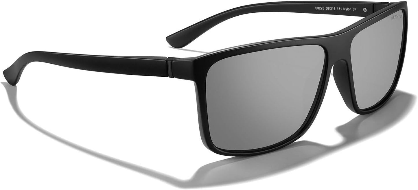 MERRY'S Rectangular Polarized Sports Sunglasses for Men Women Cycling Driving Fishing UV400 Protection S8225