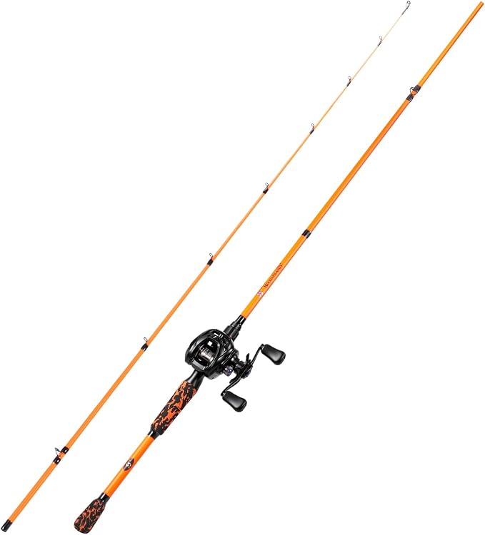 Sougayilang DC Baitcaster Combo - Digital Anti-Backlash Control, 7.2:1 Gear Ratio, 18.5LB Drag with IM7 Graphite 2-Piece Rod, EVA Handle, Stainless Steel Guides for Bass, Trout – Beginner Friendly