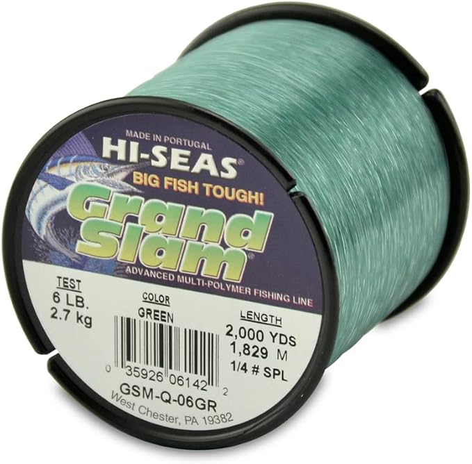 HI-SEAS Grand Slam Monofilament Fishing Line - Strong & Abrasion Resistant in Clear, Pink, Green, Smoke Blue, Fluorescent Yellow Freshwater & Saltwater – Quarter Pound Spool
