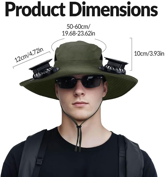 Solar Powered Fan Hat for Men Women Wide Brim Hat with 2 Fans UPF 50+ Outdoor Fishing Beach Sun Hat