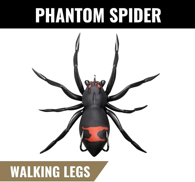 LUNKERHUNT Phantom Spider Lure for Bass Fishing (2.5 Inch) | Topwater Spider Fishing Lure with Natural Walking Action | Soft Hollow Body Weedless Hooks for Trout and Pike