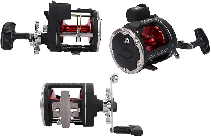 Trolling Reels Equipped Ice Fishing Rod & Reel Combos Aluminum Alloy Drum Wheel Fishing Reel with Line Counter for Sea Fishing