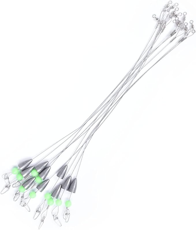 Carolina Rigs for Fishing- 12 Inch Steel Fishing Leaders with Fishing Weight, Pre Rigged Carolina Rigs with Fishing Weight 1/6oz, 1/4oz, 1/2oz, 10 Pcs