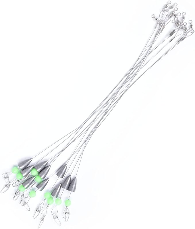 Carolina Rigs for Fishing- 12 Inch Steel Fishing Leaders with Fishing Weight, Pre Rigged Carolina Rigs with Fishing Weight 1/6oz, 1/4oz, 1/2oz, 10 Pcs