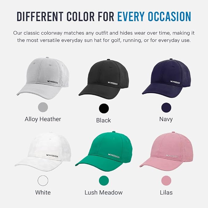 MISSION Cooling Vented Performance Hat Unisex Cap for Workouts, Golf & Running, Sweat & Water Activated Technology