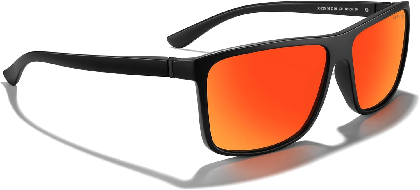 MERRY'S Rectangular Polarized Sports Sunglasses for Men Women Cycling Driving Fishing UV400 Protection S8225