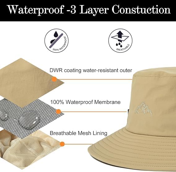 TOP-EX L/XL/XXL UV50+ Waterproof Bucket Sun Hat for Fishing Golf Hiking All-Weather Outdoor Rain Hat Stiff Brim