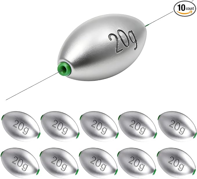 Egg Sinkers Fishing Weights, Oval Slip Sinkers Bullet Lead Fishing Weights for Freshwater Saltwater Tackle Set 1/8oz to 1oz