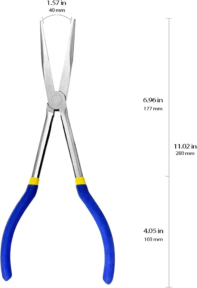 11 Inch（28cm） Long Reach Long Nose Pliers | Designed for Mechanics, Technicians, and Contractors | Work with Delicate or Difficult-to-Reach Pieces | Milled-Jaws | Steel “Needle Nose (Blue)