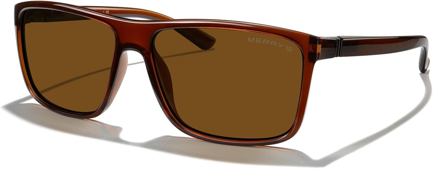 MERRY'S Rectangular Polarized Sports Sunglasses for Men Women Cycling Driving Fishing UV400 Protection S8225