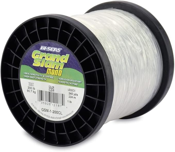 HI-SEAS Grand Slam Monofilament Fishing Line - Strong & Abrasion Resistant in Clear, Pink, Green, Smoke Blue, Fluorescent Yellow Freshwater & Saltwater - 1 lb Spool