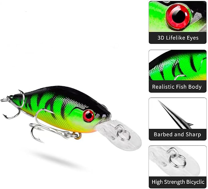 5Pcs Bass Fishing Lures Kit, Minnow Fishing Lures Crankbaits Set，Crank Bait Fishing Lures, Topwater Crankbaits Hard Baits for Bass Trout Freshwater and Saltwater