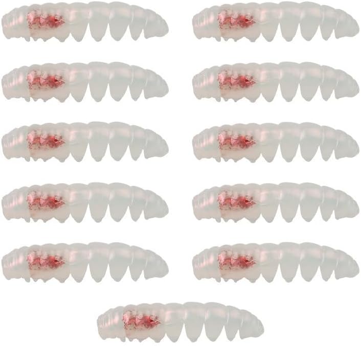 Soft Fishing Worm Baits TPR Segment Body Floating Lures for Freshwater Saltwater Bass Trout River Sea Fishing Gear 11pcs Set(white red)