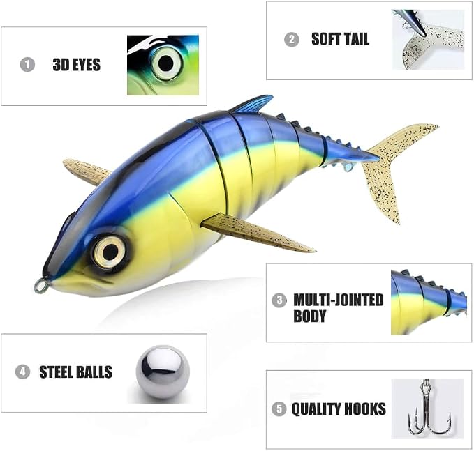 Large Multi Jointed Fishing Lures Bait,Big Giant Fishing Bass Lures,Crankbaits Swimbaits with Treble Hook