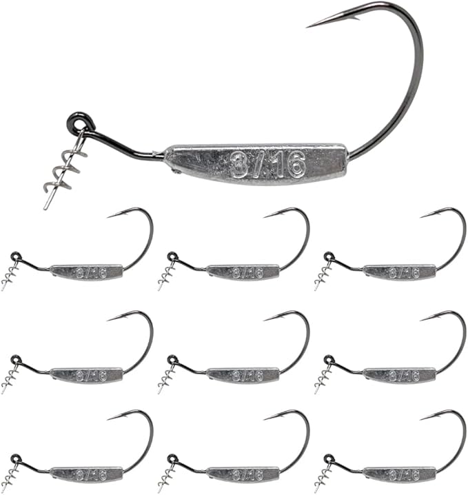 Reaction Tackle Weighted Swimbait Hooks for Bass Fishing - Weedless Fishing Hooks with Twist Lock for Freshwater and Saltwater (10-Pack)