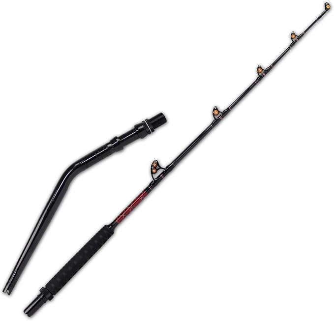 Fiblink Saltwater Fishing Trolling Rod 1-Piece Heavy Duty Roller Rod Big Game Conventional Boat Fishing Pole with Roller Guides (50-80lb/80-120lb/120-200lb)