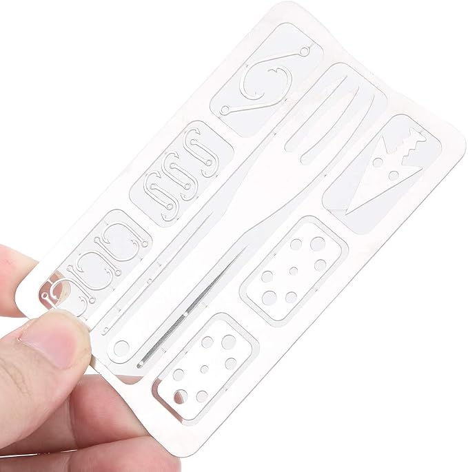 Survival Multi Tool Card Stainless Steel Fishing Gear with Fishhooks for Outdoor Camping Backpacking Travel Durable Portable Fishing Accessories Silver 10x6.5cm 4 Pack