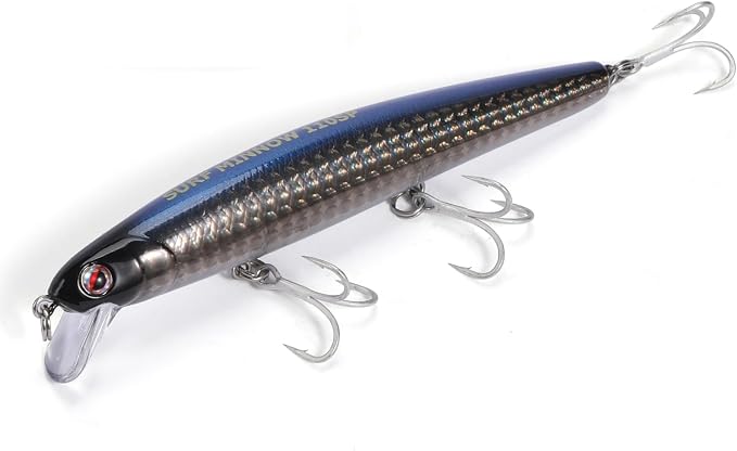 LITTMA California Surf Fishing Lures Saltwater Jerkbait Crankbait Surf Minnow 110/125 - Metallic Sardine Super Glow & Pearl Pink Belly Glow Lures for Halibut & Striper Fishing