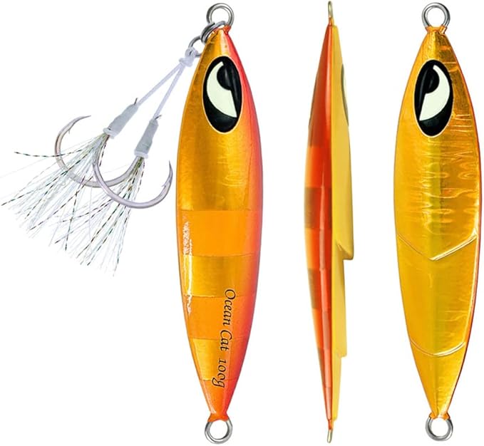 OCEAN CAT Lead Metal Flat Slow Fall Pitch Fishing Jigs Lures Sinking Vertical Jigging Bait with Butterfly Hook for Saltwater Fishing