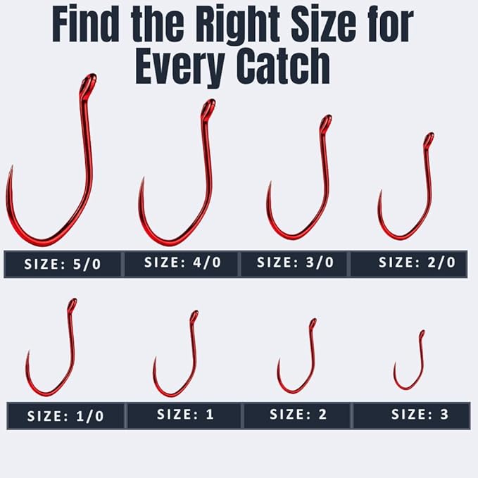 Maruto Barbless Grabber Sickle Fishing Hooks, Strong Japanese High Carbon Steel, Sizes #1 to 5/0, Black, Red & Pink