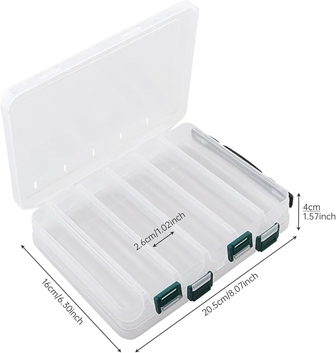 Double Sided Fishing Lures Box, Transparent Visible Fishing Lure Bait, Squid Jig Hooks Plastic Fishing Tackle Storage Case Container (10 Grids 20x16x5cm)