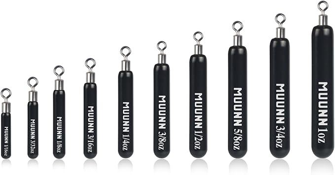 10 Pack Tungsten Skinny Drop Shot Weights, Pencil Sinkers with Round Eye for Free Rig & Finesse Bass Fishing, Drop Shot Rig Weights