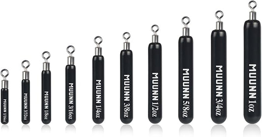10 Pack Tungsten Skinny Drop Shot Weights, Pencil Sinkers with Round Eye for Free Rig & Finesse Bass Fishing, Drop Shot Rig Weights
