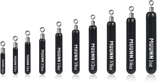 10 Pack Tungsten Skinny Drop Shot Weights, Pencil Sinkers with Round Eye for Free Rig & Finesse Bass Fishing, Drop Shot Rig Weights