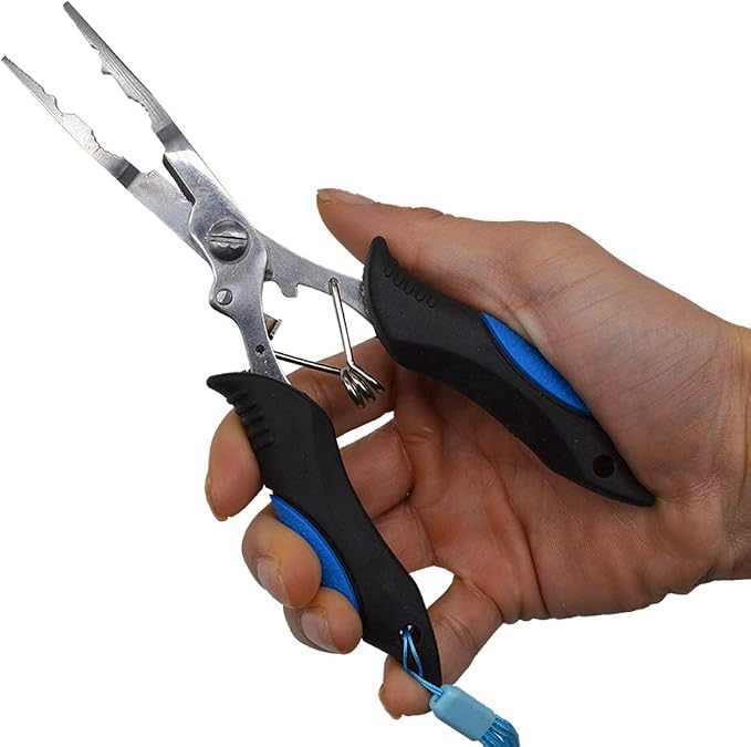 Stainless Steel Fishing Pliers - Needle Nose Plier for Cutting Fishing Line, Multitool Pliers with Sheath and Telescopic Lanyard | Fishing Tools