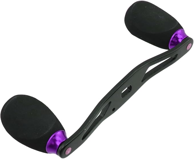 Fishing Reel Handle Purple Fishing Baitcasting Handle Rocker Baitcasting Reel Replacement Parts, with EVA Grip Knob and Nut (Black + Purple)