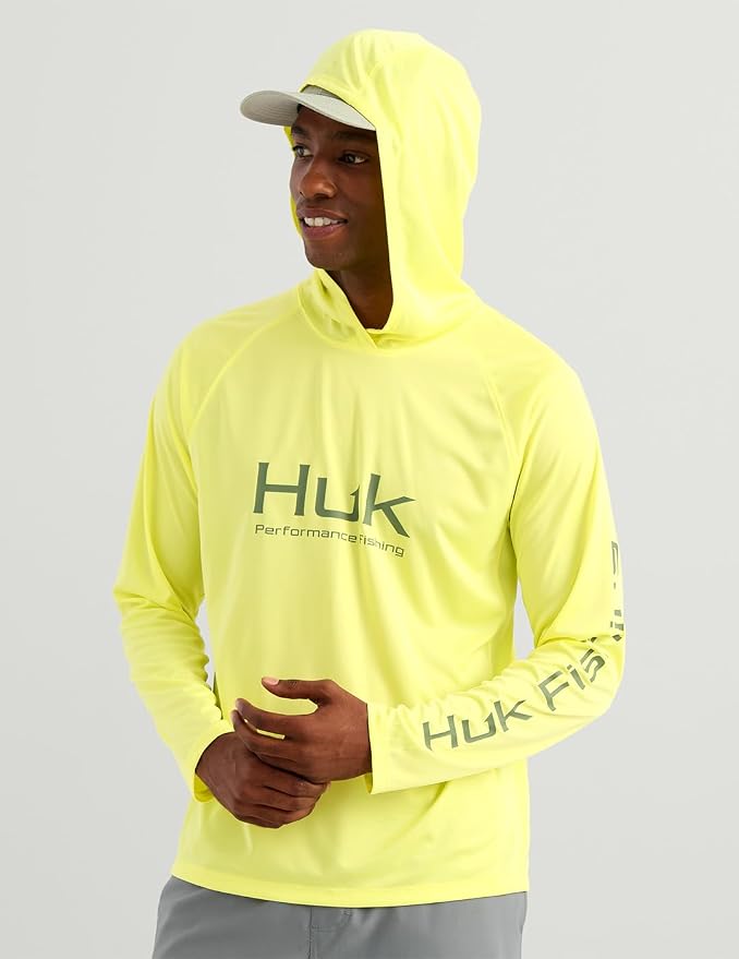 HUK Mens Pursuit Vented Long Sleeve Hoodie, Fishing Shirt with Hood