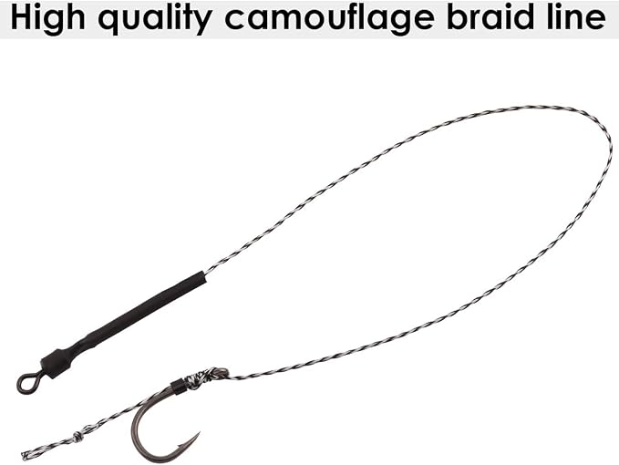 Carp Fishing Hair Rigs, 20 Pcs Curved Barbed Carp Hook Anti-Tangle Swivel Braided Thread line with 3 Card Boilie Bait Stops Dumbell Stoppers and Stringer Needle