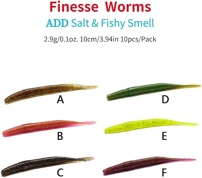 Soft Baits Finesse Worms Flat Tail Stick Worm(10cm/3.94in 2.9g/0.1oz. 6 Color Option)