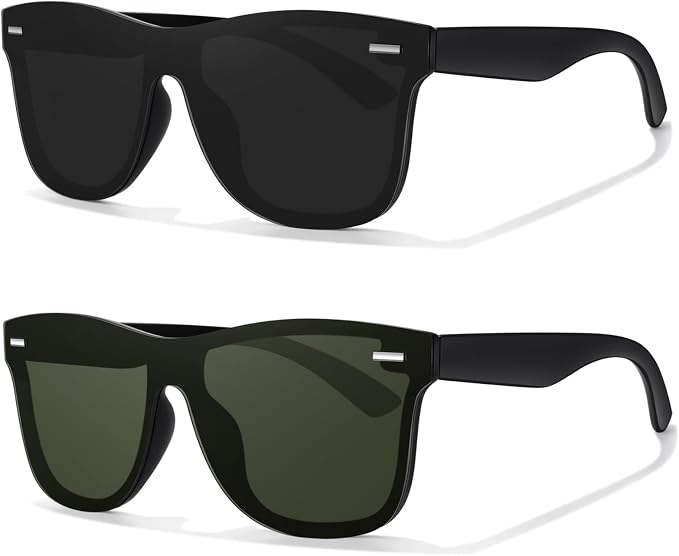 LINVO Trendy Polarized Mirrored Sunglasses Men Womens, Flat One Piece Reflective Shades for Driving Fishing UV400 Protection