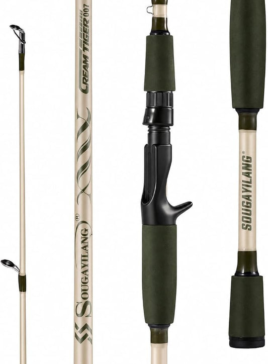 Sougayilang Fishing Rod 24-Ton Carbon&Glass Fiber Composite Spinning and Casting Rod, 2 Piece for Bass Trout Crappie Travel Fishing- 6'0"