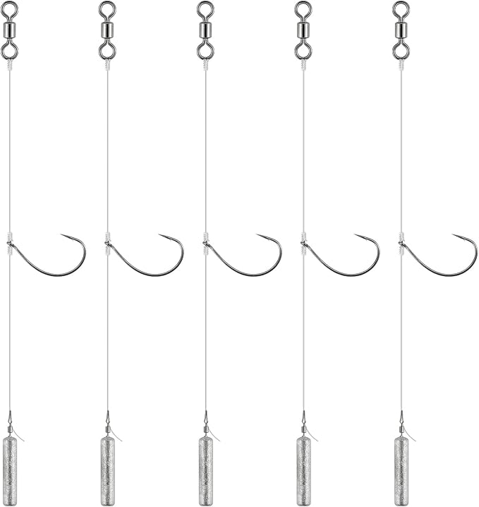 Dr.Fish 10 Pack Drop Shot Rig Bass Fishing Rig Snelled Hook Leader Line Fluorocarbon Swivel Sinker Plastic Worm Wacky Freshwater 3/8oz