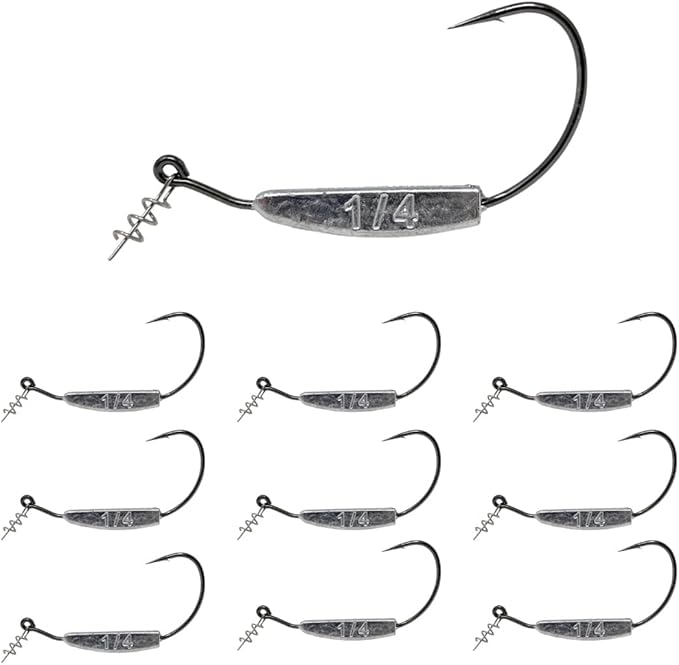 Reaction Tackle Weighted Swimbait Hooks for Bass Fishing - Weedless Fishing Hooks with Twist Lock for Freshwater and Saltwater (10-Pack)