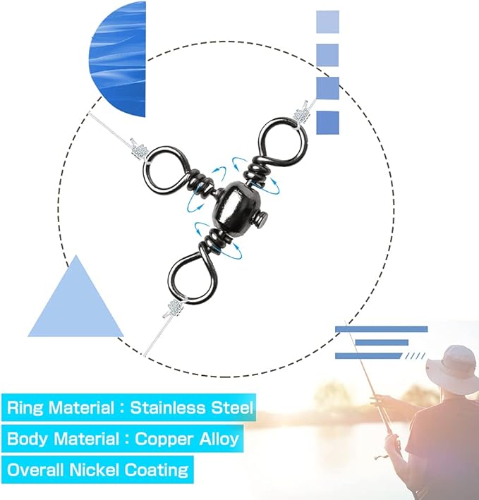 AMYSPORTS Stainless 3way Swivel Fishing crossline swivels 3 Way rigs Saltwater Freshwater Drifting trolling Fishing Tackle Connector for Spoons Minnow baits