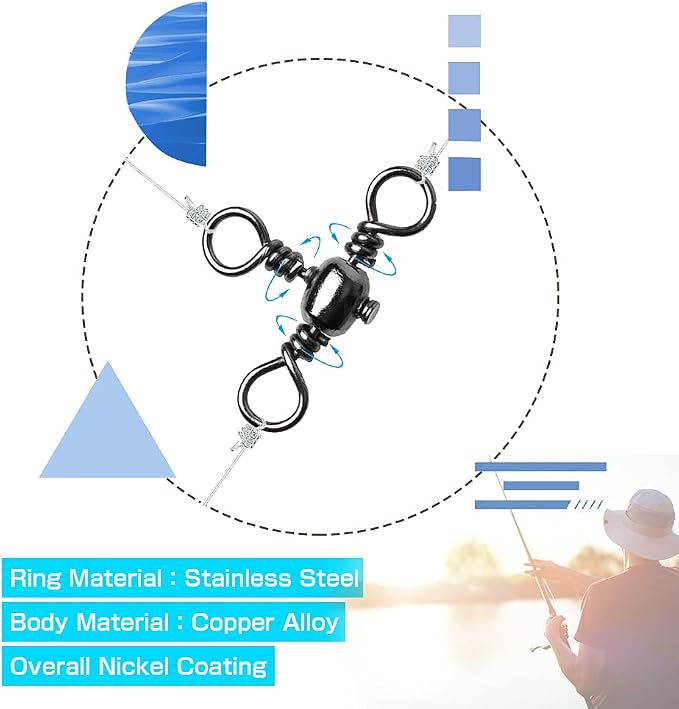 AMYSPORTS Stainless 3way Swivel Fishing crossline swivels 3 Way rigs Saltwater Freshwater Drifting trolling Fishing Tackle Connector for Spoons Minnow baits