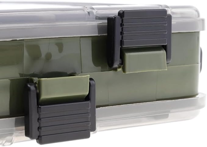 Double Sided 14 Compartments Fishing Tackle Boxes Fishing Lure Box Organizer, Fishing Bait Tackle Storage Case, Container Box for Jewelry Beads Earring Hook (Green)