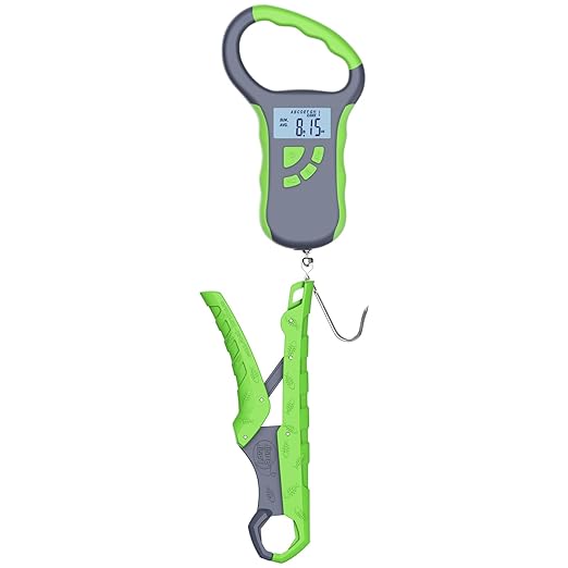 SNAIL TRAIL 8 Storage Bins Digital Bass Fishing Scale & 7.5'' Lip Gripper, Weighs Up to 50 lbs, Backlit LCD Display, Ergonomic Handle, Multi-Mode(LB, OZ/LB & KG), Tournament Fish Weigher for Anglers