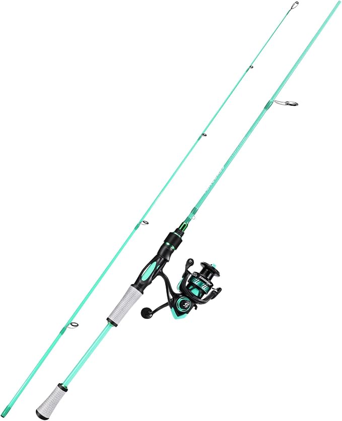One Bass Spirit Flame Fishing Rod Reel Combo, Spinning Fishing Pole with Graphite 2Pc Blanks, Stainless Steel Guides