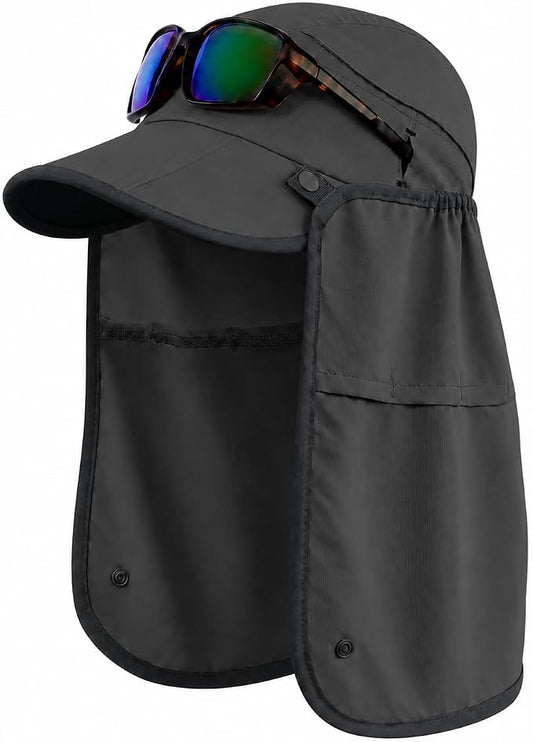 Palmyth Fishing Sun Hat with Detachable Neck Flap UPF 50+ Lightweight Hiking Hats Sunglass Lock Baseball Cap for Men Women