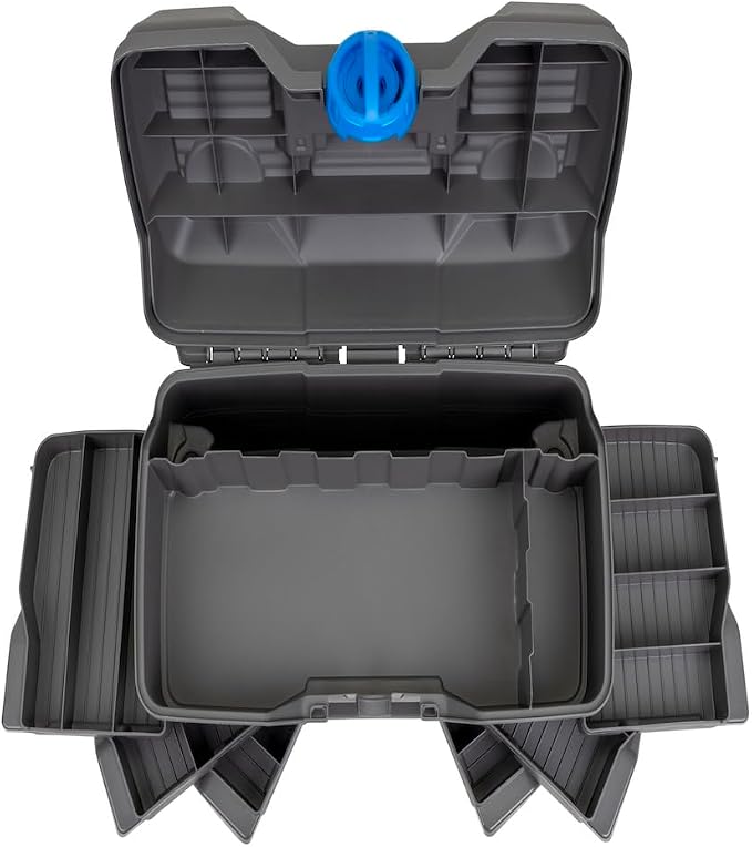 Flambeau Outdoors 660NGAK Next Gen 6/0 Large Fishing Tackle Box - 6 Pivot Trays, 32 Compartments, Includes 25-piece Tackle Kit, Fishing Tackle and Gear Storage, Fishing Lure Organizer, Dark Gray