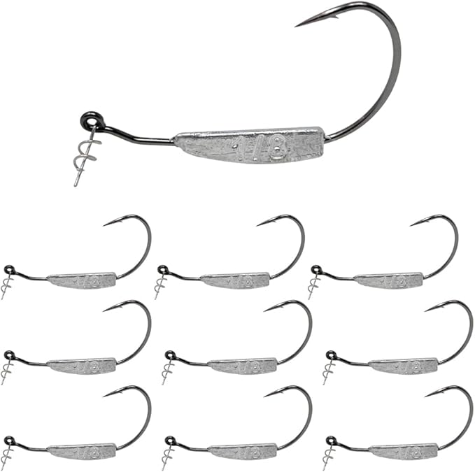 Reaction Tackle Weighted Swimbait Hooks for Bass Fishing - Weedless Fishing Hooks with Twist Lock for Freshwater and Saltwater (10-Pack)